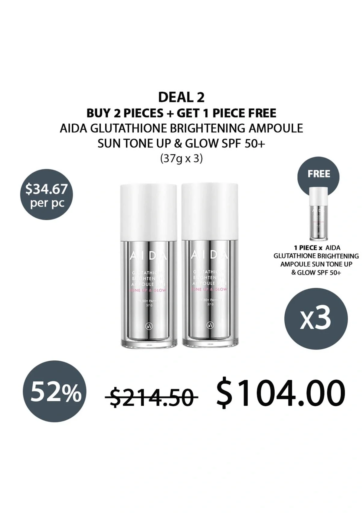 [AIDA] Glutathione Brightening Ampoule Sun Tone Up & Glow SPF 50+ PA++++ 37g - Image 19