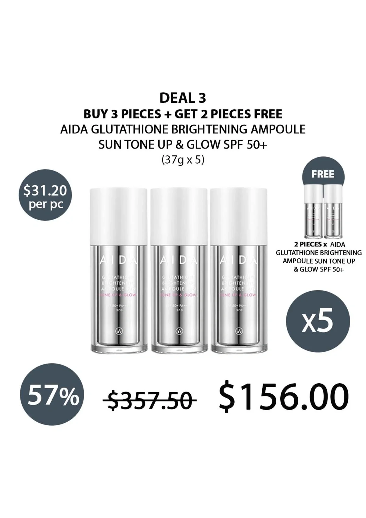 [AIDA] Glutathione Brightening Ampoule Sun Tone Up & Glow SPF 50+ PA++++ 37g - Image 20