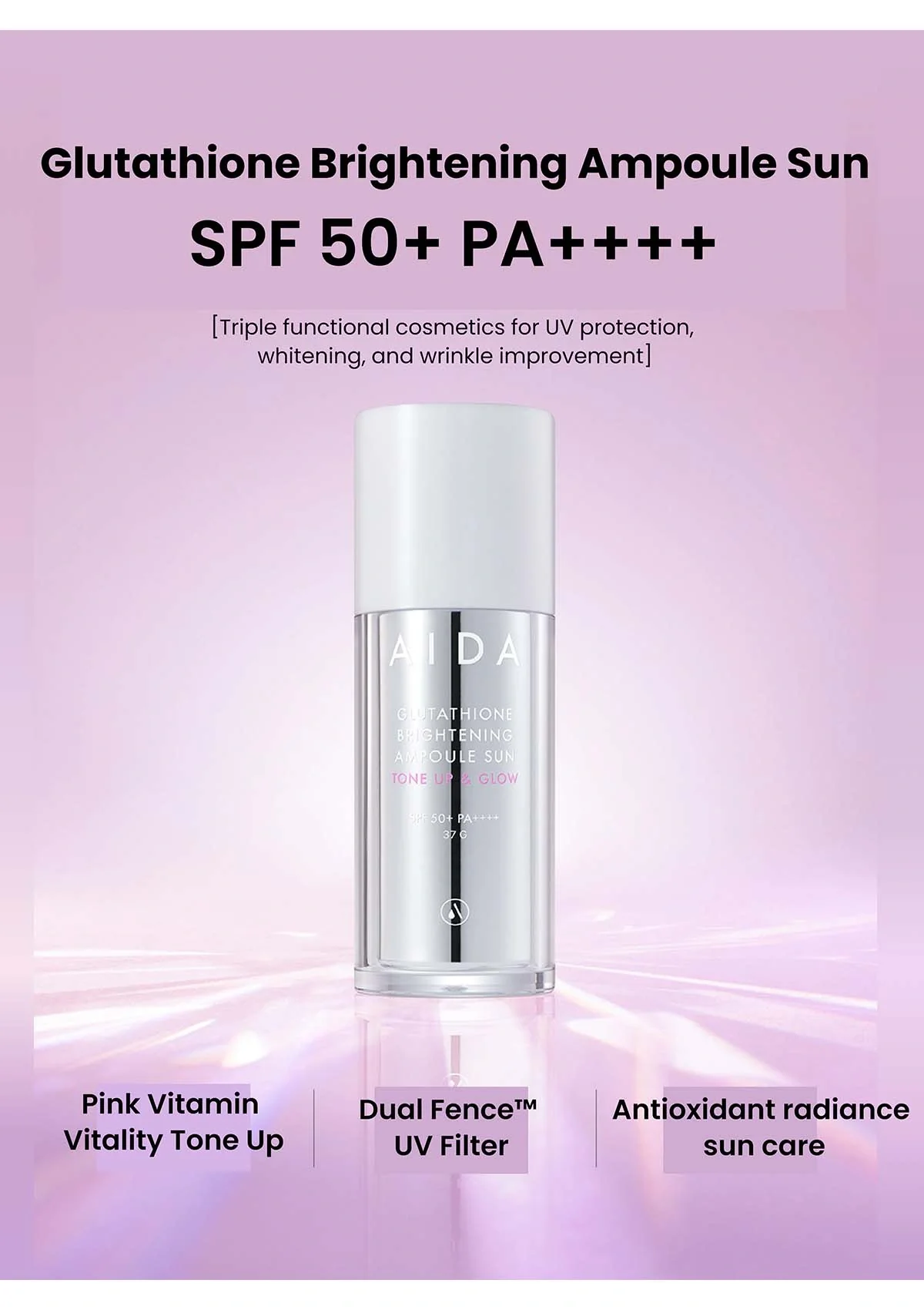 [AIDA] Glutathione Brightening Ampoule Sun Tone Up & Glow SPF 50+ PA++++ 37g - Image 3