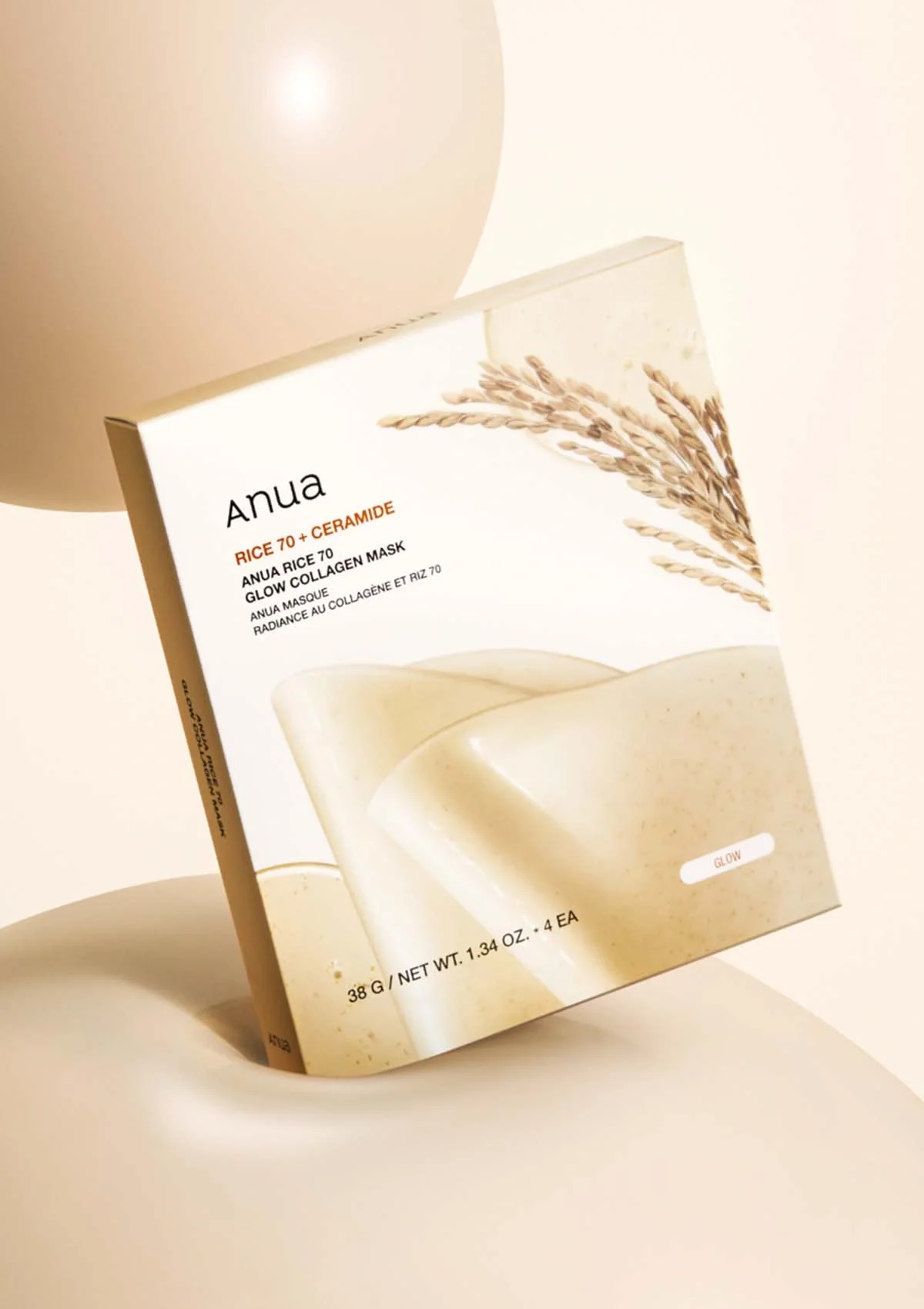 [ANUA] Rice 70 Glow Collagen Mask (1 Box = 38g x 4 Sheets) - Image 2