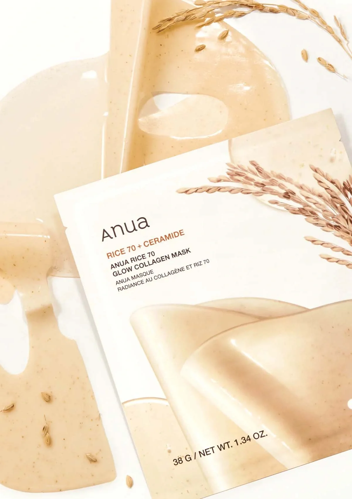 [ANUA] Rice 70 Glow Collagen Mask (1 Box = 38g x 4 Sheets) - Image 8