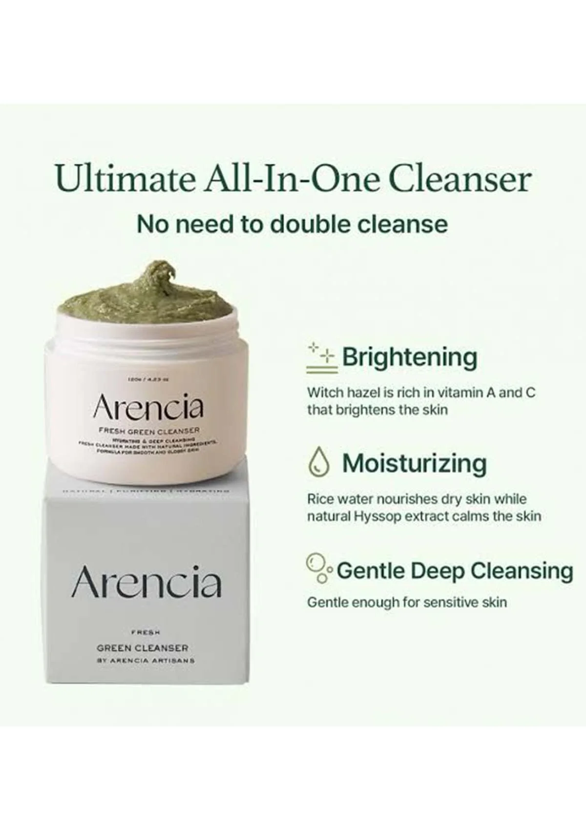 [ARENCIA] Fresh Green Rice Mochi Cleanser 120g - Image 4