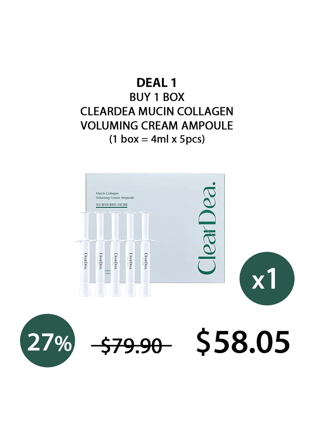 [CLEARDEA] Mucin Collagen Voluming Cream Ampoule (1 Box = 4ml x 5pcs) - Image 5