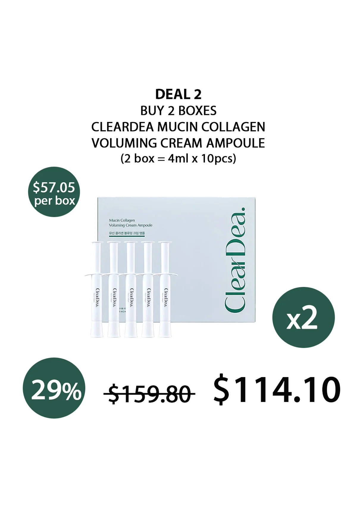 [CLEARDEA] Mucin Collagen Voluming Cream Ampoule (1 Box = 4ml x 5pcs) - Image 6