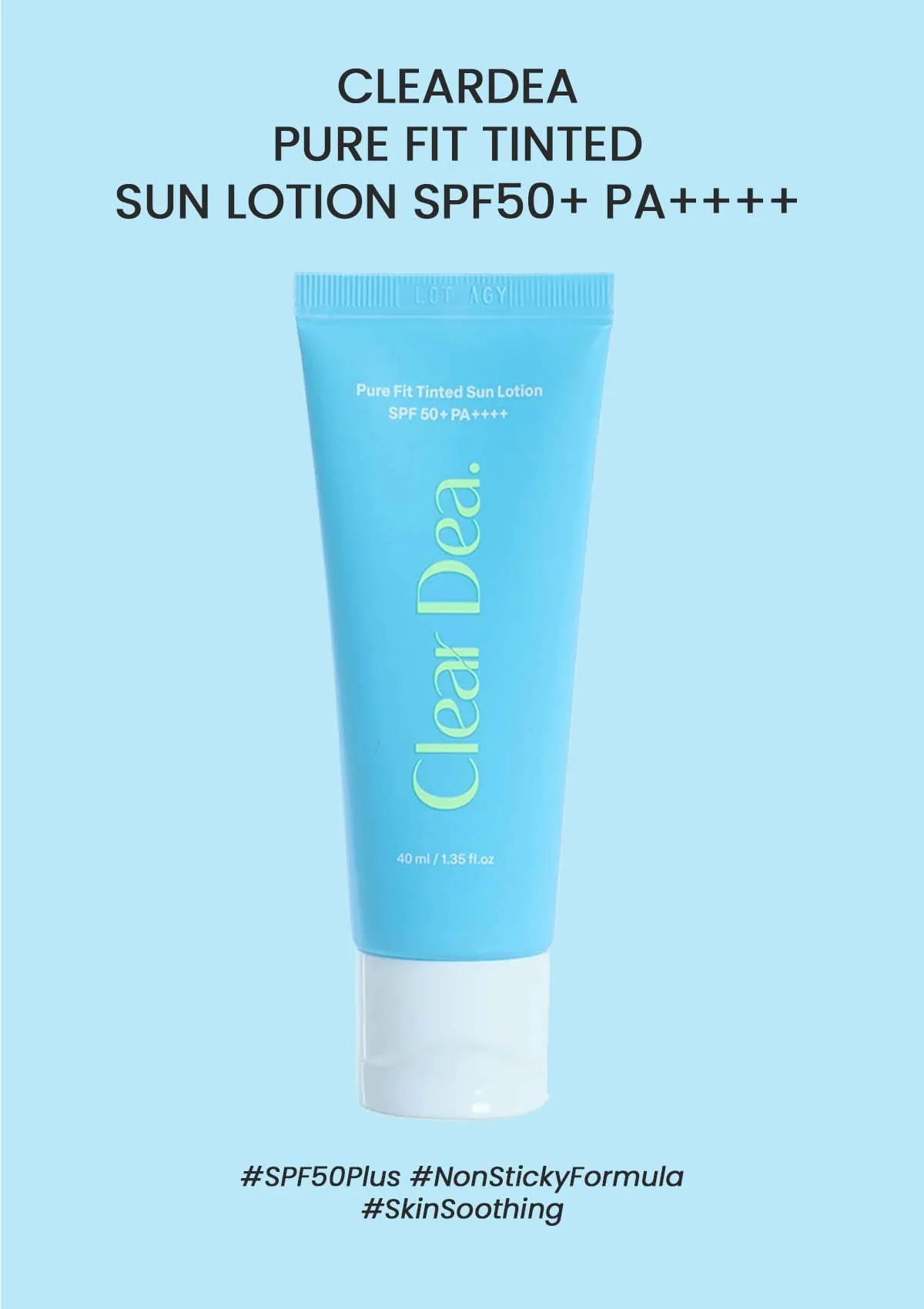 [CLEARDEA] Pure Fit Tinted Sun Lotion SPF50+ PA++++ 40ml