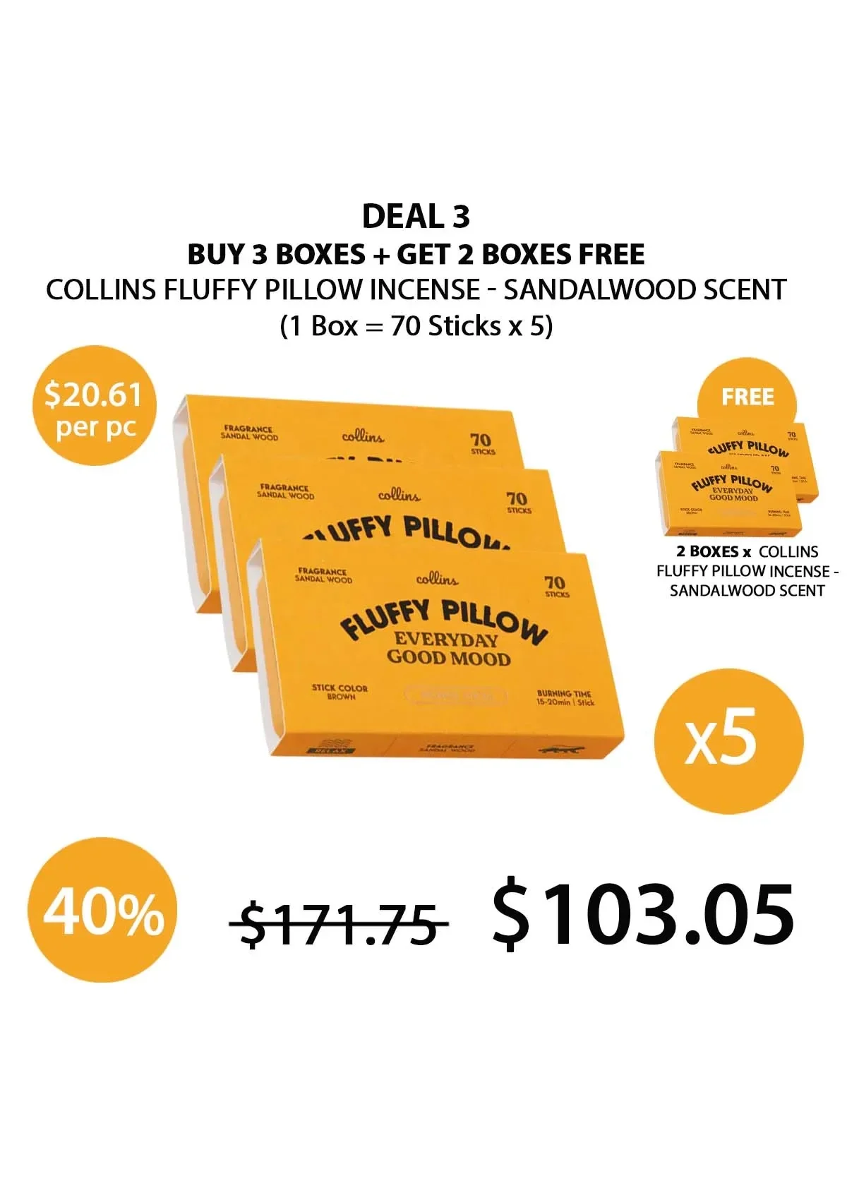[COLLINS] Fluffy Pillow Incense - Sandalwood Scent (1 Box = 70 Sticks) - Image 6