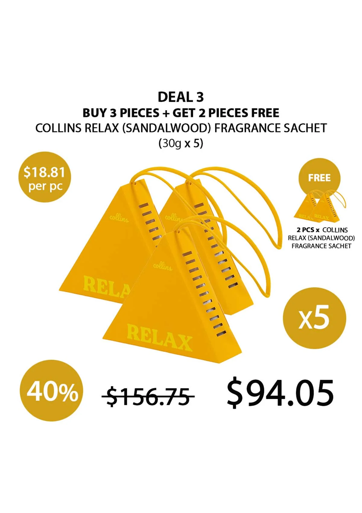 [COLLINS] RELAX SANDALWOOD Fragrance Sachet 30g - Image 7