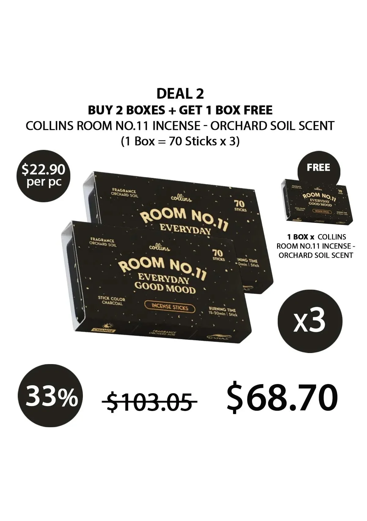 [COLLINS] Room No.11 Incense - Orchard Soil Scent (1 Box = 70 Sticks) - Image 4