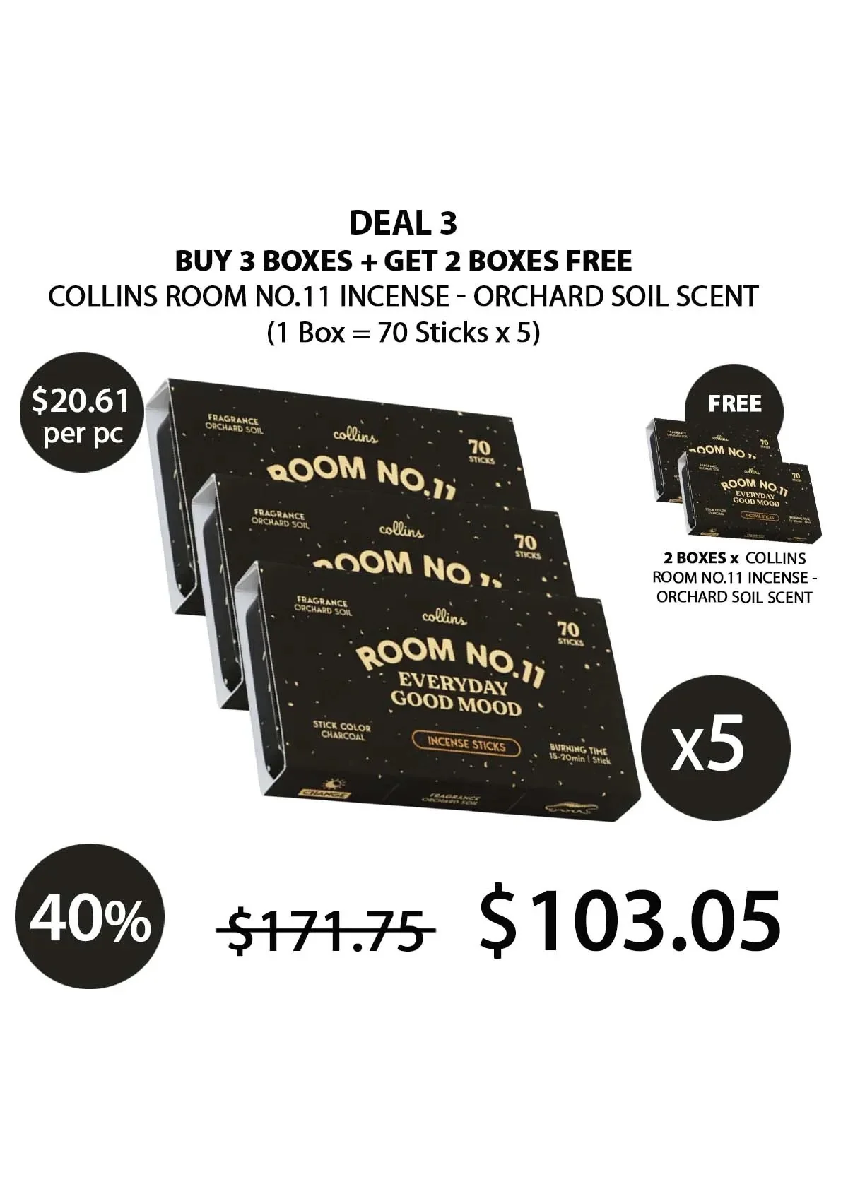 [COLLINS] Room No.11 Incense - Orchard Soil Scent (1 Box = 70 Sticks) - Image 5