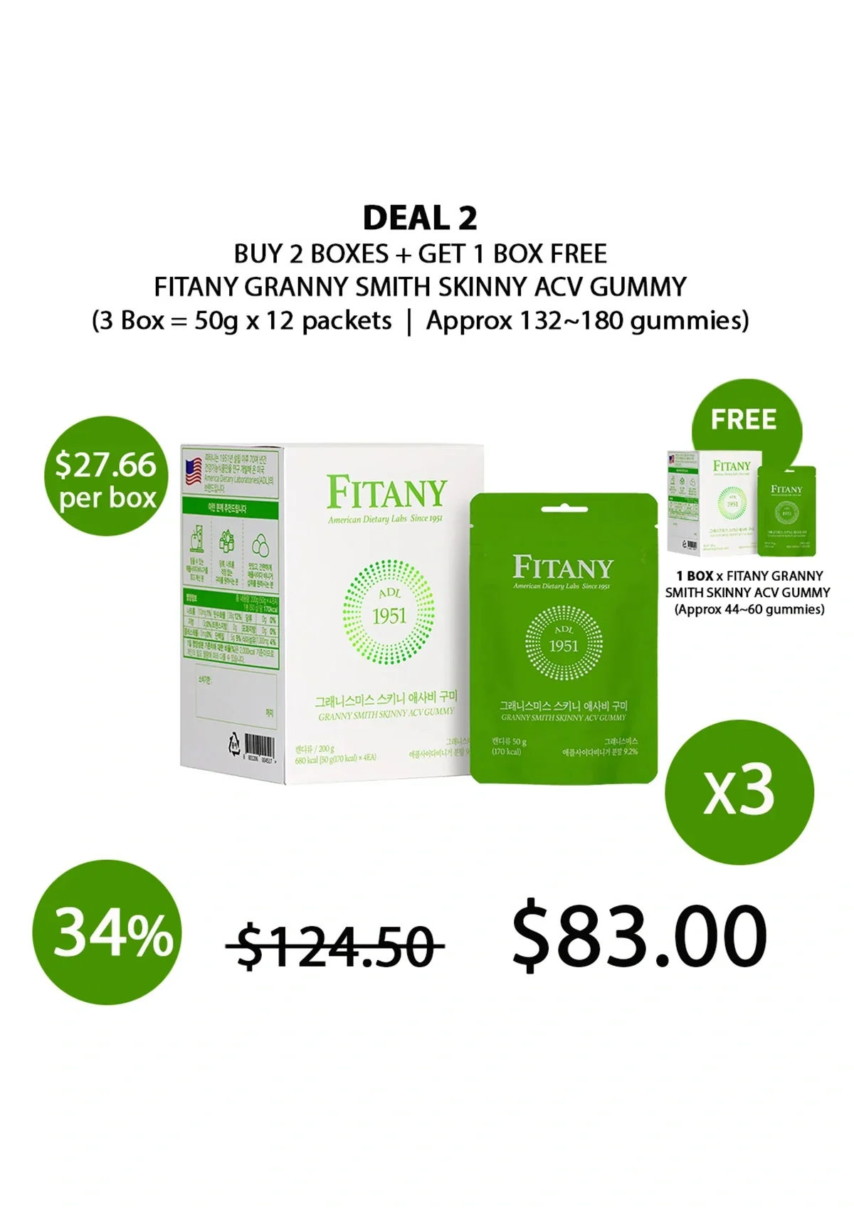 [FITANY] Granny Smith Skinny ACV Gummy (1 Box = 50g x 4 packets) - Image 24