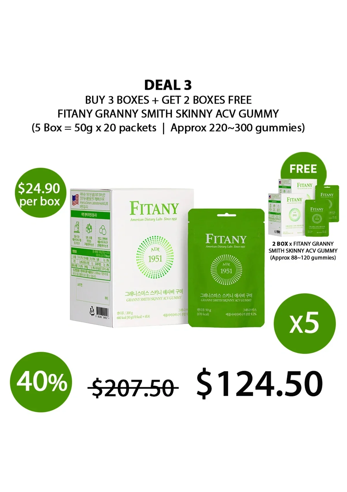 [FITANY] Granny Smith Skinny ACV Gummy (1 Box = 50g x 4 packets) - Image 25