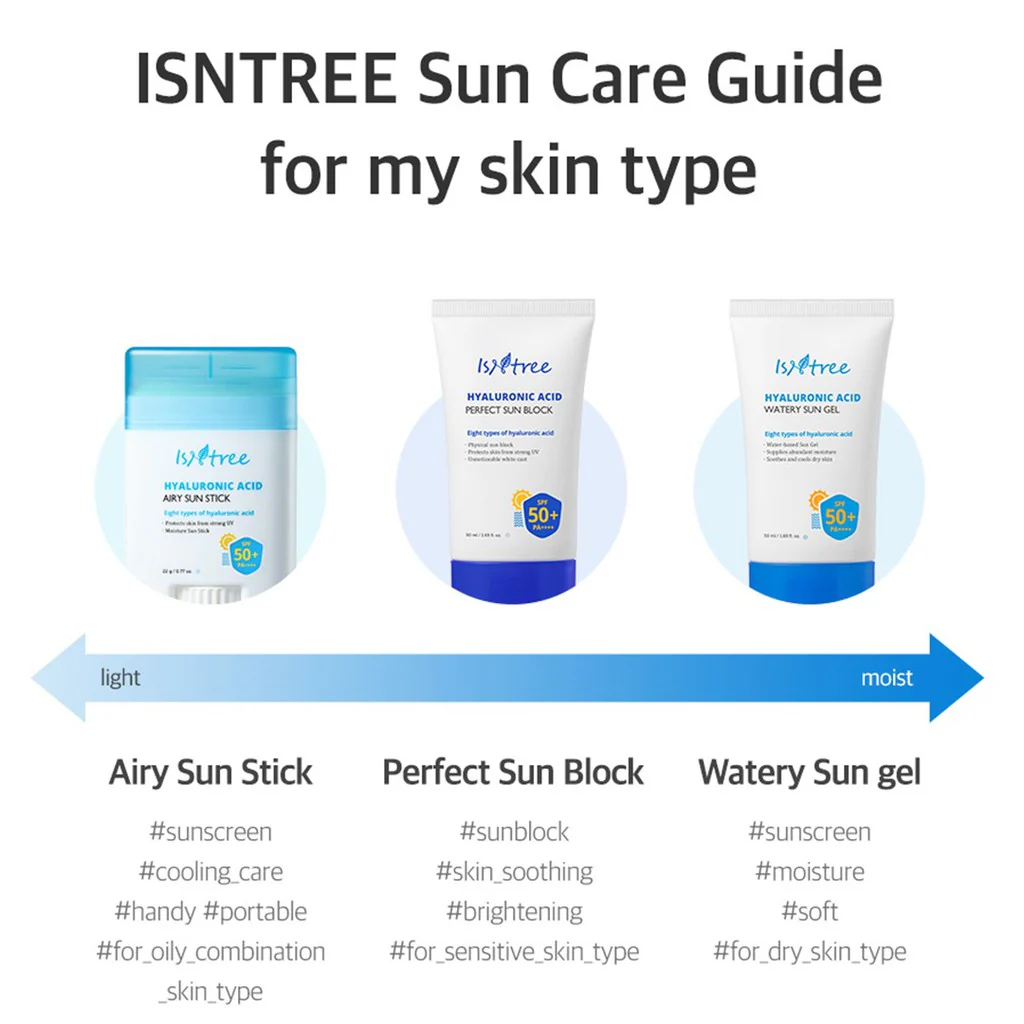 [ISNTREE] Hyaluronic Acid Watery Sun Gel SPF 50+ PA++++ 50ml | Airy Sun Stick SPF 50+ PA++++ 22g - Image 3
