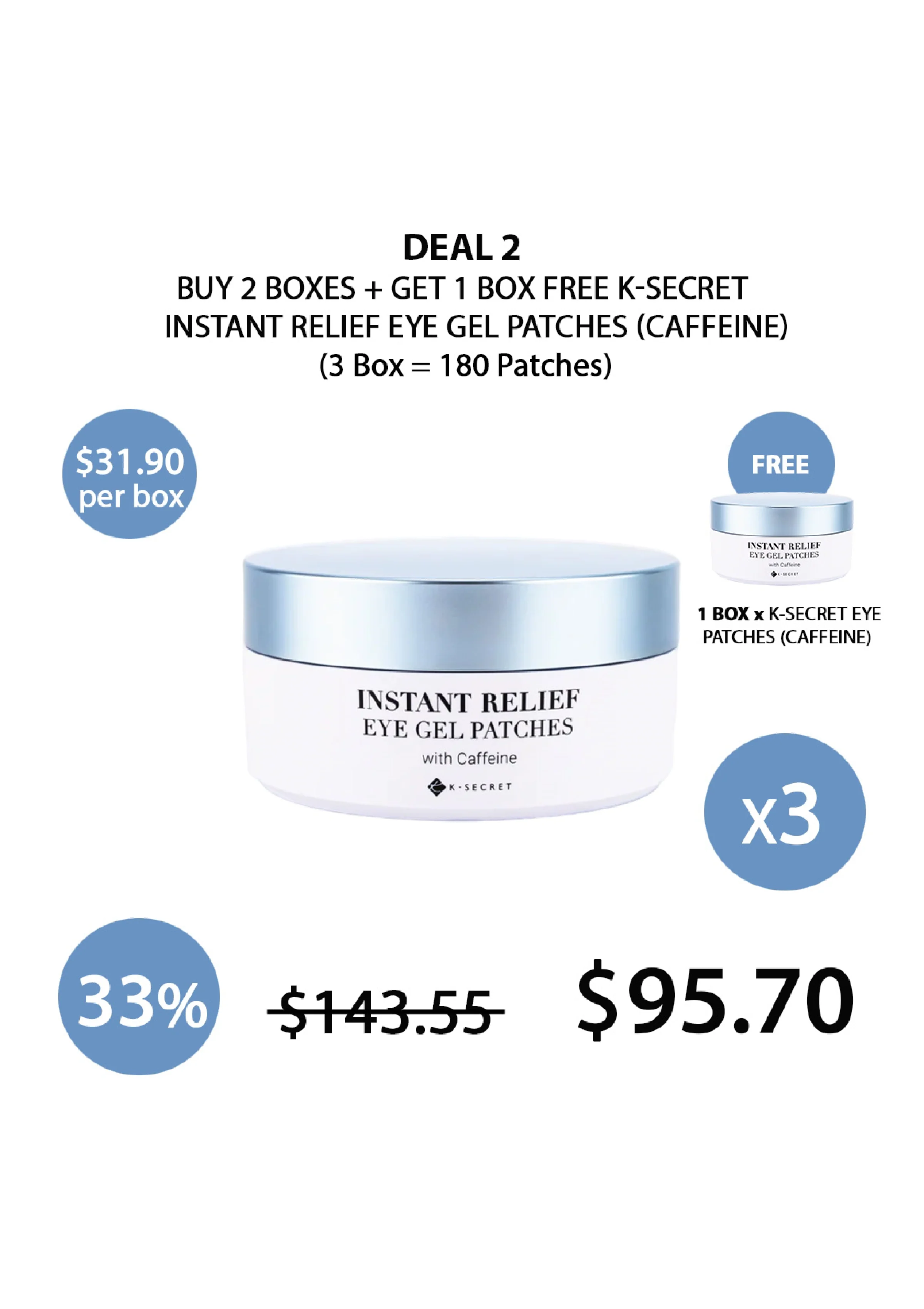 [K-SECRET] Instant Relief Eye Gel Patches with Caffeine (1 Box = 60 Patches x 102g) - Image 11