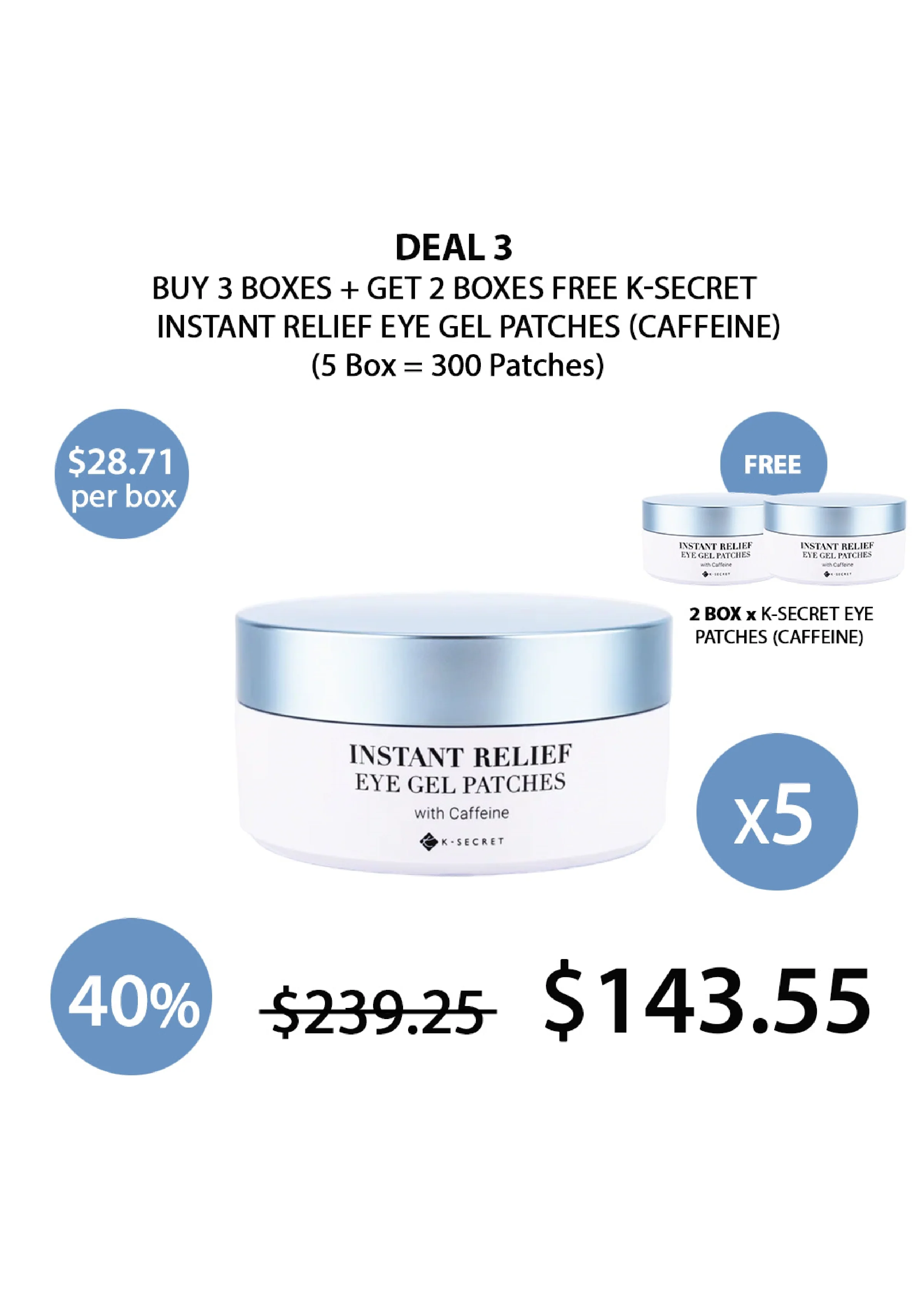 [K-SECRET] Instant Relief Eye Gel Patches with Caffeine (1 Box = 60 Patches x 102g) - Image 12