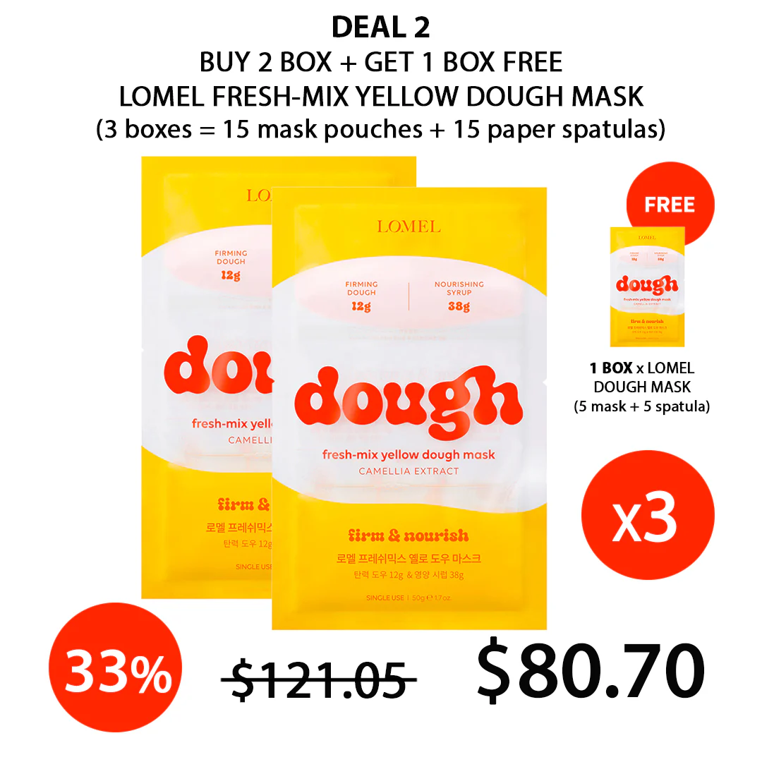 CLEARANCE SALE - [LOMEL] Fresh-Mix Yellow Dough Mask (1 Box = 5 Pouches + 5 Paper Spatulas) - Image 3