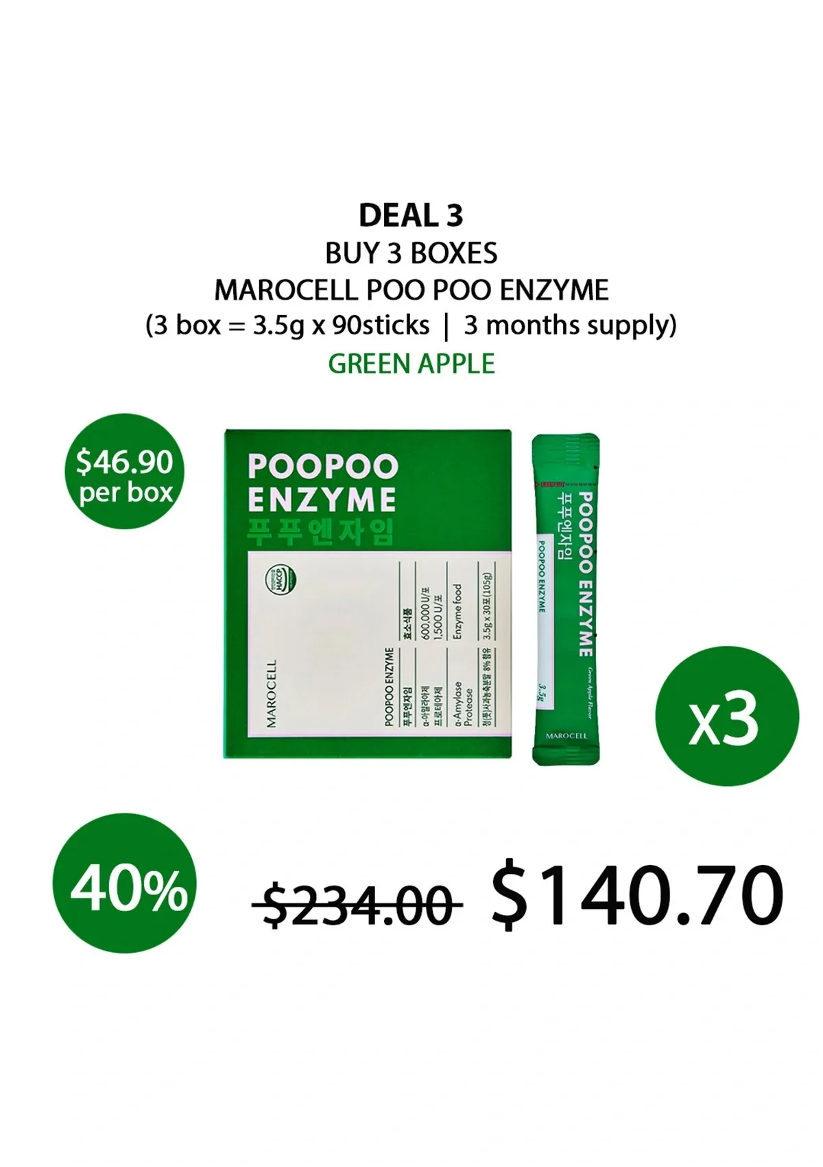 [MAROCELL] Poo Poo Enzyme Green Apple (1 Box = 3.5g x 30 Sticks) - Image 23