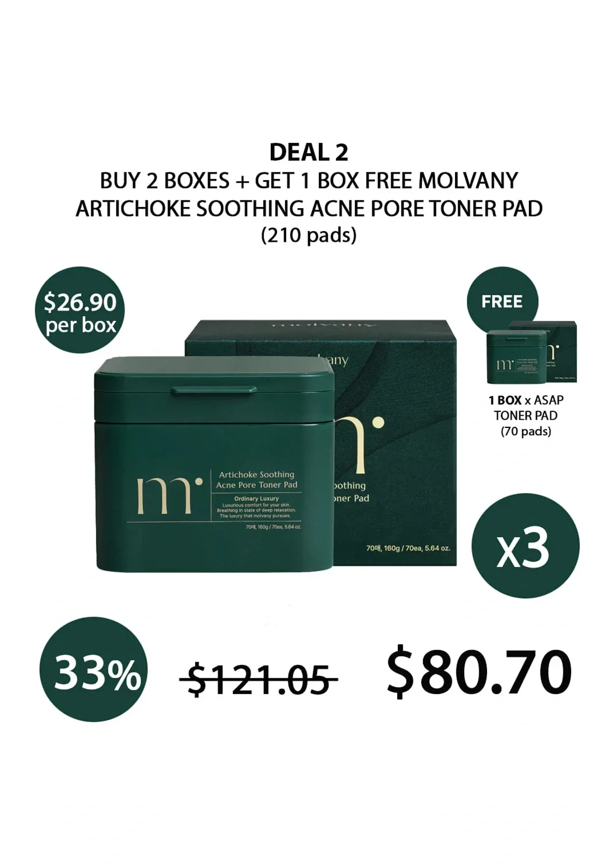 [MOLVANY] Artichoke Soothing Acne Pore Toner Pad 160ml (70 Pads) - Image 14