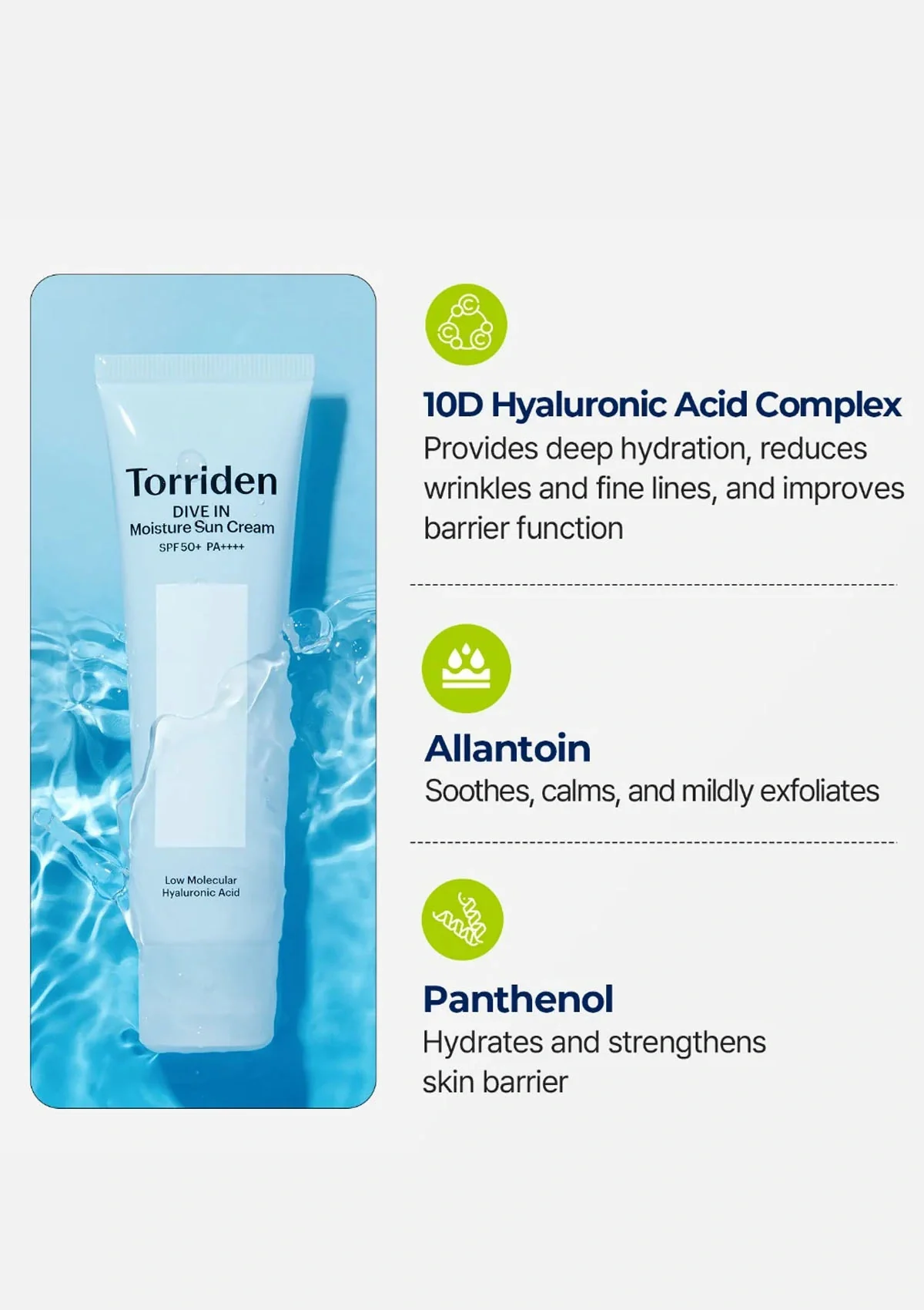 [TORRIDEN] Dive In Low Molecular Hyaluronic Acid Moisture Sun Cream SPF 50+ PA++++ 60ml - Image 6